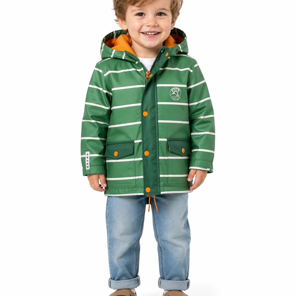 Souris Mini Green Raincoat with stripes, Boy size 3 T